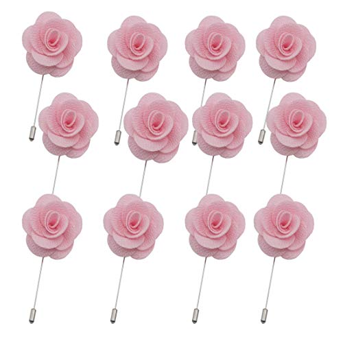 12 Pcs Flower Lapel Pins, Handmade Camellia Flower Boutonniere for Men Women Suit Wedding Party - color: 12X Pink