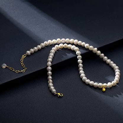 XYJZXY Pearl Necklace with Golden Charm, 18-Inch Adjustable Chain, 5-6mm White Pearls, Women Pearl Choker Necklace, Handmade Jewelry - style: gold charm