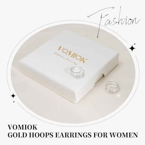 Gold Silver Huggie Hoop Earrings for Women 18K Gold & Sterling Silver Plated Cubic Zirconia Hoop Earrings Double Hoops Earrings Hypoallergenic Non Tarnish Earings Jewelry Gift - color: Gold-C