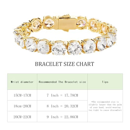 10MM Cubic Zirconia Tennis Bracelet 14K Gold Plated 5A+ Cubic Zirconia Iced Out Tennis Bracelet Spring buckle Bracelet For Men And Women - color: Gold, size: 7