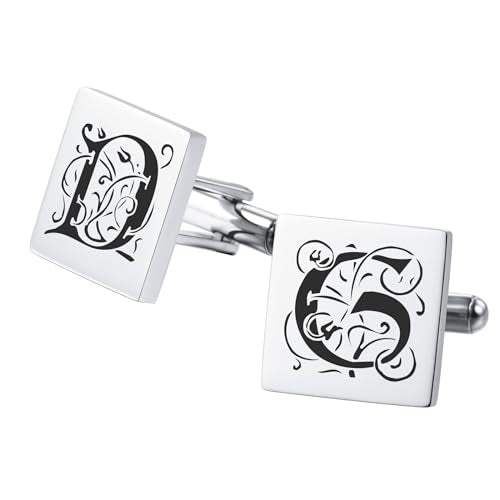 Classic Stainless Steel Cufflinks for Men Personalized Initial/Date/Photo Silver Mens Cufflinks Gift for Husband Groomsmen Groom Father of the Bride - color: Square (Initials)