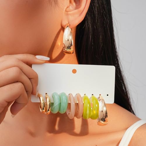 5-6Pairs Acrylic Hoop Earring for Women Chunky C Shape Hoop Earrings Resin Sets Fashion Jewelry