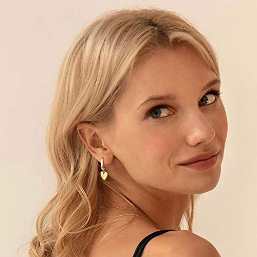Heart Dangle Hoop Earrings for Women | 14K Gold Plated Love Heart Huggie Earrings, Hypoallergenic Dainty Jewelry Gift for Women - style: G- Loving Heart
