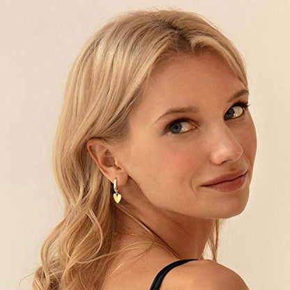 Heart Dangle Hoop Earrings for Women | 14K Gold Plated Love Heart Huggie Earrings, Hypoallergenic Dainty Jewelry Gift for Women - style: G- Loving Heart