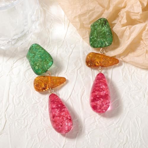 Colorful Statement Drop Earrings for Women, Glitter Resin Dangle Earrings, Layered Teardrop Party Earrings, Bold Trendy Fashion Jewelry