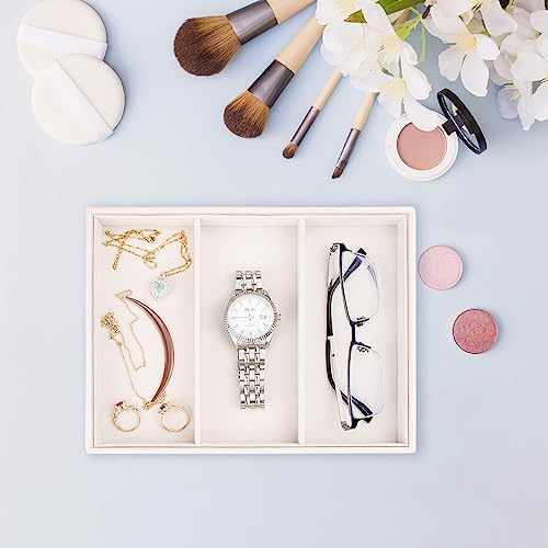 Leather Jewelry Organizer Trays Storage Drawer Display Case | Velvet Liner Stackable for Necklace,Rings and Earring (Pearl3) - color: Pearl3