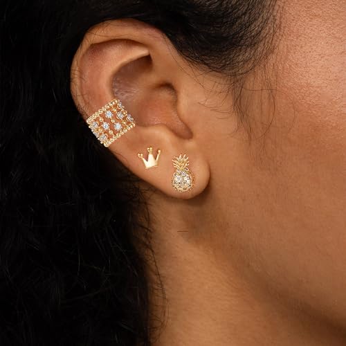 Gold Ear Cuff Earring for Women 14K Gold Plated Cubic Zirconia Non-Pierced Clip on Cartilage Chunky Ear Cuffs Hypoallergenic Jewelry - style: 5cz / pair