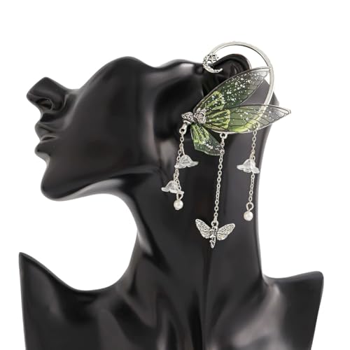 Ear Cuffs for Women, Hook without Pierced Ear Bone Clip Climber Earrings, Butterfly Shaped Ear Clip Wrap Around Earring No Piercing Cuff Earrings for Women - color: Green