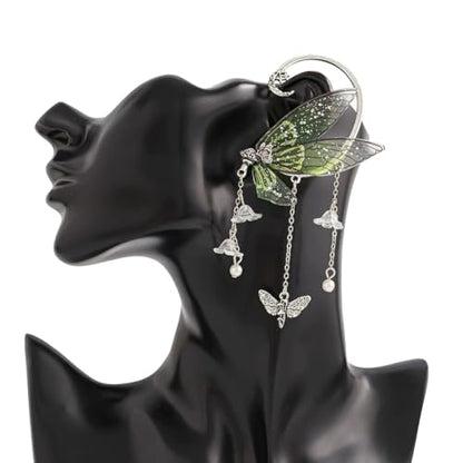 Ear Cuffs for Women, Hook without Pierced Ear Bone Clip Climber Earrings, Butterfly Shaped Ear Clip Wrap Around Earring No Piercing Cuff Earrings for Women - color: Green