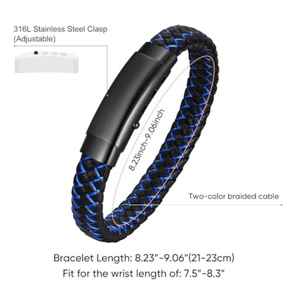 VNOX Men's Inspirational Mantra Engarved Handmade Braided Leather Adjustable Cuff Bangle Bracelet Encouragement Motivational Gift for Men - style: Black-Blue