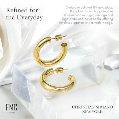 18K Gold Plated Sterling Silver Earrings for Women – Pure & Polished, Twist, Square, Hinged Tube, Abstract & Heart Shape Hoops – Lightweight, Hypoallergenic, Non-Tarnish Jewelry (Sizes: 3x35mm-46x30mm) - color: Gold, size: Polish Hoop (5x25mm)