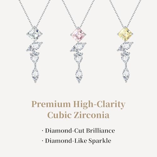 Dainty Drop Necklace, Square Marquise Teardrop CZ Long Pendant | Hypoallergenic Multi-Shape AAAA Zirconia Y Necklace for Women, Elegant Jewelry for Wedding, Birthday and Anniversary