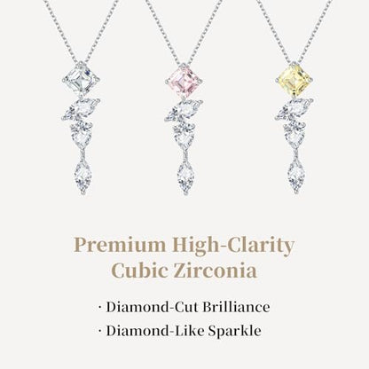 Dainty Drop Necklace, Square Marquise Teardrop CZ Long Pendant | Hypoallergenic Multi-Shape AAAA Zirconia Y Necklace for Women, Elegant Jewelry for Wedding, Birthday and Anniversary