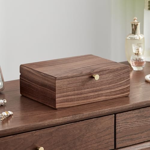 Black Walnut Wooden Jewelry Box for Women with Removable Tray | 2 Layer, Removable Tray, For Watches Rings Earrings Necklace Bracelets, Jewelry Organizer - style: 2 Layer A