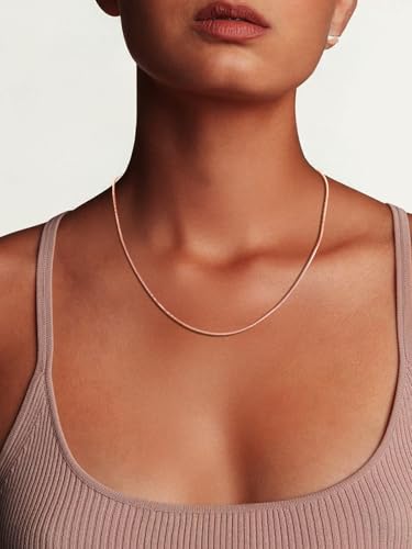 FOCALOOK Snake Chain Necklace, 1/1.2/1.5/2mm 14K Gold Plated Womens Chains | Hypoallergenic Stainless Steel Chain, Non Tarnish Rose Gold/Silver/Black Plated Finish, 14-30" Length for Everyday Layering - color: 1.2mm Rose Gold, size: 20 Inches