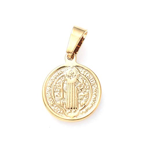 Mega Pet 20pcs Stainless Steel Flat Round with Saint Benedict Pendants Charms Golden Religion Coin Charms Beads DIY Accessories for Bracelets Necklaces Jewerly Making - size: 15x12x2mm#Saint Benedict