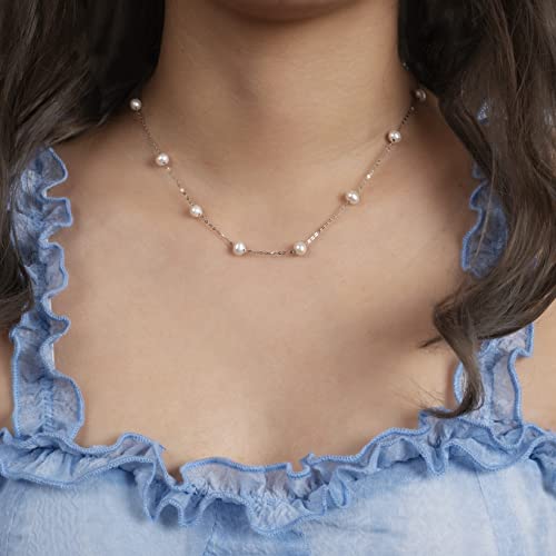 925 Sterling Silver Dainty Freshwater Cultured Pearl Choker Necklace White Genuine Real Pearl Charm Necklaces Jewelry Gifts for Her - color: Satellite Pearl 7-8mm AAAAA-Silver