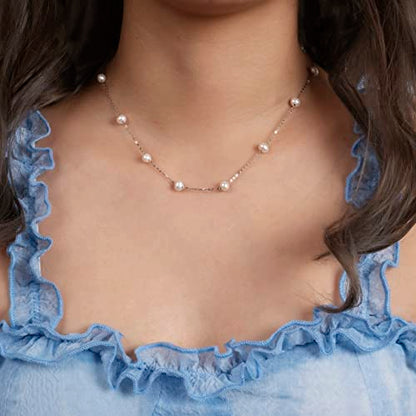 925 Sterling Silver Dainty Freshwater Cultured Pearl Choker Necklace White Genuine Real Pearl Charm Necklaces Jewelry Gifts for Her - color: Satellite Pearl 7-8mm AAAAA-Silver