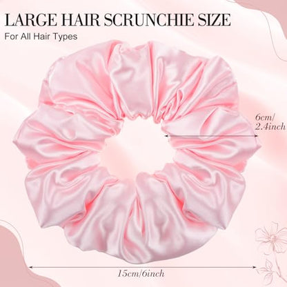 3 Pack Large Satin Hair Scrunchies, 6 Inch Pillow Sleepy Hair Ties | Blush Pink Hair Ties, Soft Padded Satin, Gentle On Thick Or Curly Hair, Sleep-Friendly, Reduced Frizz And Creasing - color: Pink Series
