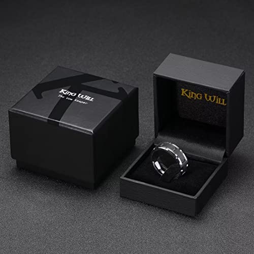 King Will Classic Mens 、Tungsten Carbide Rings Brick Pattern Groove Center | Silver/Black/Gold/Rose Gold, 8mm, Grooved, Comfort Fit, Brick pattern, Everyday Wear - color: A-Silver & Black