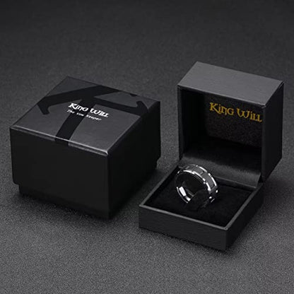 King Will Classic Mens 、Tungsten Carbide Rings Brick Pattern Groove Center | Silver/Black/Gold/Rose Gold, 8mm, Grooved, Comfort Fit, Brick pattern, Everyday Wear - color: A-Silver & Black