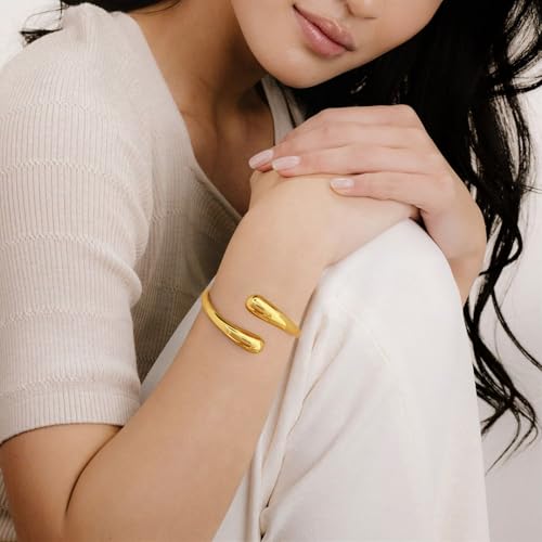 Chunky 14k Gold Cuff Bracelets for Women - Non Tarnish Teardrop Bangle Multi-layer Cross Wire Open Bracelets - color: Golden 14