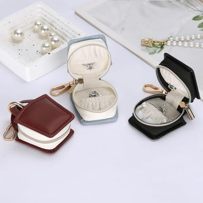 KUKUVR Travel Jewelry Ring Holder Box with Keychain (Blue) | Small Ring Earring Stud Necklace Storage Case, for Gym Sports - color: Blue