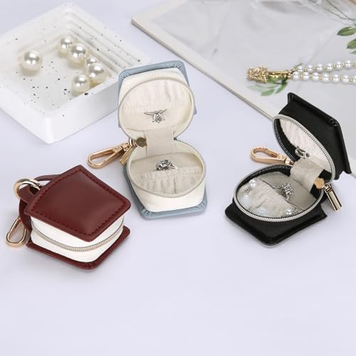 KUKUVR Travel Jewelry Ring Holder Box with Keychain (Red) | Small Ring Earring Stud Necklace Storage Case, for Gym Sports - color: Red