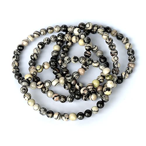 Angelstones Gemstones 6mm Round Beads Healing Crystal Bracelet for women | Natural Gemstone, Handmade Gifts for Women, Healing Crystal Round Beaded Stretch Bracelets, Unisex Jewelry for Women and Men - color: Picasso Jasper