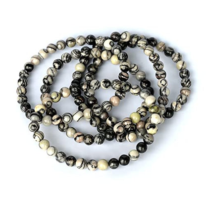 Angelstones Gemstones 6mm Round Beads Healing Crystal Bracelet for women | Natural Gemstone, Handmade Gifts for Women, Healing Crystal Round Beaded Stretch Bracelets, Unisex Jewelry for Women and Men - color: Picasso Jasper