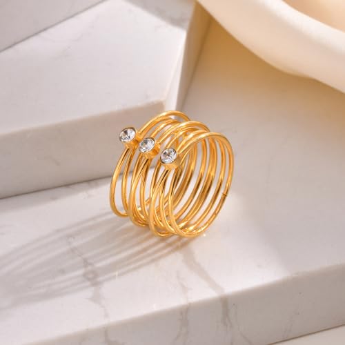 Elegant Gold Stackable Rings with Sparkling Clear Gemstones Minimalist Modern Jewelry for Women Fashion Stacked Ring Set for Daily