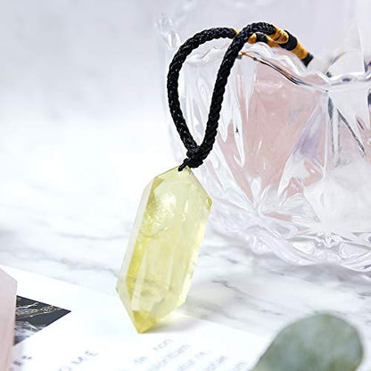 Runyangshi Citrine Healing Crystal Pendants, Double Pointed Natural Crystal Quartz Necklace 6 Faceted Chakra Crystal Wand Stone - color: Citrine