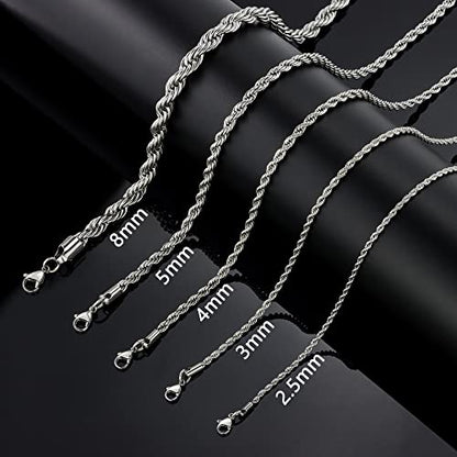 Twist Chain Necklace - Stainless Steel Rope Jewelry for Men & Women - size: 20 Inches, style: 2.5 mm Wide