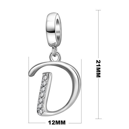 925 Sterling Silver Initial Charm fits Pandora, Gift for Mom Wife | Christmas,Birthday,Mother's Day, Anniversary, Valentine's Day - color: Letter D