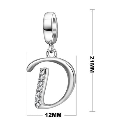 925 Sterling Silver Initial Charm fits Pandora, Gift for Mom Wife | Christmas,Birthday,Mother's Day, Anniversary, Valentine's Day - color: Letter D