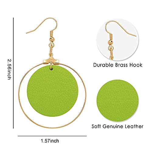 KINIVA Leather Dangle Earrings for Women Trendy, Lightweight Leaf Circle Lightning Earrings Drop, Jewelry Gifts for Women - color: 104 Green