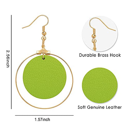 KINIVA Leather Dangle Earrings for Women Trendy, Lightweight Leaf Circle Lightning Earrings Drop, Jewelry Gifts for Women - color: 104 Green