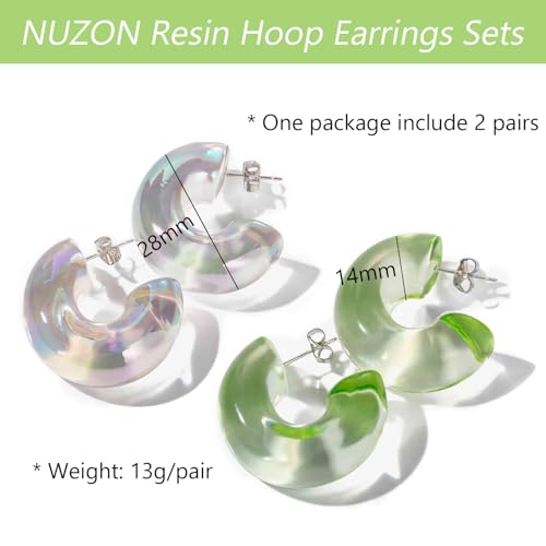 Chunky Acrylic Hoop Earrings for Women Thick Rhinestone Resin Open Hoops Colorful Geometric Earrings Lightweight Hypoallergenic for Sensitive Ears - color: Clear & Yellow Sets
