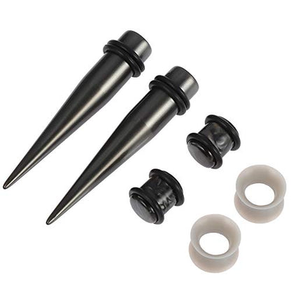 JieyueJewelry 50/54 Pcs Ear Stretching Kit 14G-00G | Acrylic Tapers & Plugs with Silicone Tunnels, Ear Gauges Expander Set Body Piercing Jewelry for Women and Men - color: Space Gray