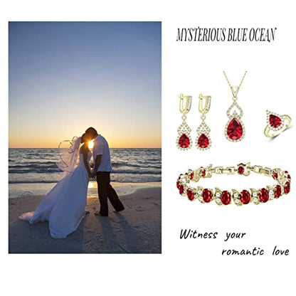 LMXXVJ Women Jewelry Set Platinum Plated Necklace Open Ring Earrings Bracelet Set,Birthday/Anniversary Mother’s Day Jewelry Gifts for Mom/Wife/Sister/Best Friend - color: Yellow Gold-Garnet