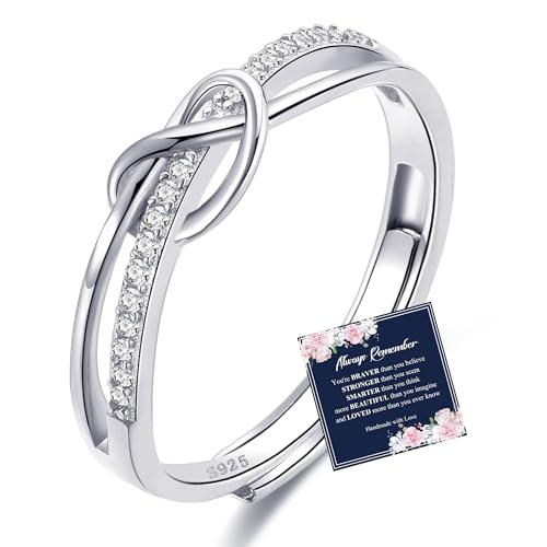 OOOPEL Sterling Silver Adjustable Ring S925 Silver Rings for Women Cubic Zirconia Twist Love Knot Dainty Ring Silver Minimalist Open Finger Rings Silver Thumb Sterling Silver Ring - color: Love Knot with card