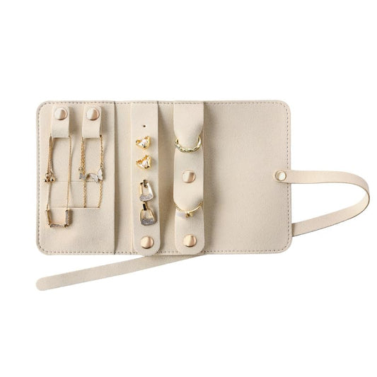 CASEGRACE Travel Jewelry Organizer Roll, Portable Velvet Jewelry Storage Roll Earring Organizer Bag, Jewelry Pocket for Necklaces, Rings, Earrings (White) - color: White