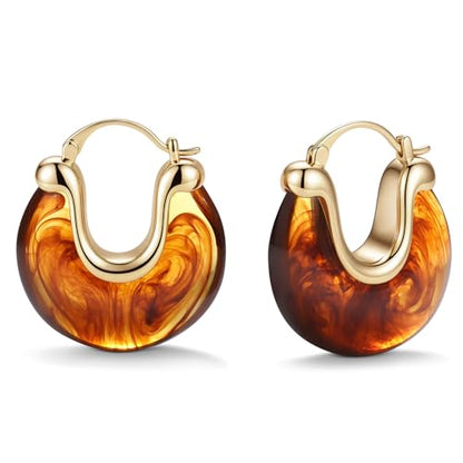 Chunky Gold Resin Hoop Earrings Leverback Statement Huggie Hoops Dangle Drop Dressy Earring Prom Festival Vacation Jewelry for Women - color: Amber, size: Drop