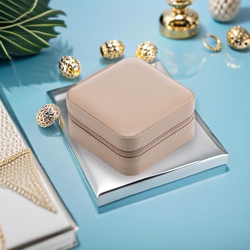VLANDO Small Travel Jewelry Box Organizer Display Case for Girls Women Gift Rings Earrings Necklaces Storage, Latte - color: Latte