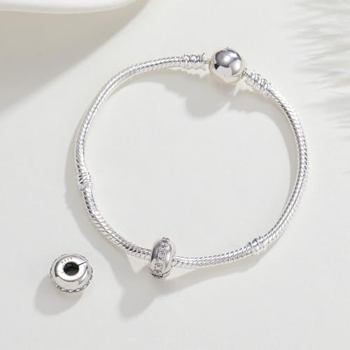 KEQ Clip Spacer Charm for Bracelet 925 Silver Pave Cubic Zirconia Clip Lock Stopper Bead Spacer For Women Bracelets Stopper Birthday Gifts European Openable Beads 2pcs - color: Pink CZ