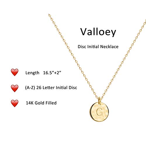 Valloey Rover Initial Necklaces for Women 14K Gold Plated Dainty Letter Necklce Round Coin Disc Pendant Double Side Engraved A-Z Necklace Personalized Jewelry Gift for Women - color: G