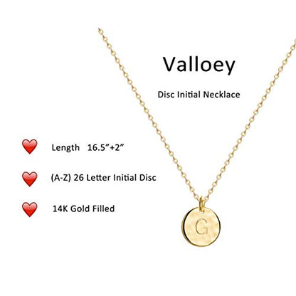 Valloey Rover Initial Necklaces for Women 14K Gold Plated Dainty Letter Necklce Round Coin Disc Pendant Double Side Engraved A-Z Necklace Personalized Jewelry Gift for Women - color: G