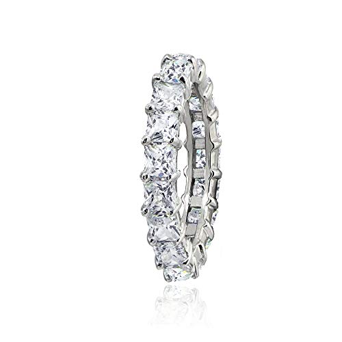 Hoops & Loops Sterling Silver Cubic Zirconia 3mm Princess-Cut Anniversary Eternity Band Ring