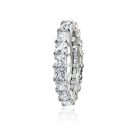 Hoops & Loops Sterling Silver Cubic Zirconia 3mm Princess-Cut Anniversary Eternity Band Ring