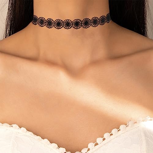 Fesciory Black Necklaces for Women, Adjustable Layered Velvet Leather Lace Collar Necklace, Goth Jewelry Gifts. - color: Flower